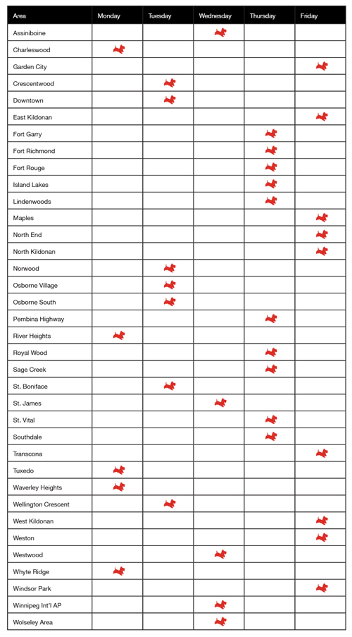 Perth's Dry Cleaners Neighborhood Pickup and Delivery Schedule